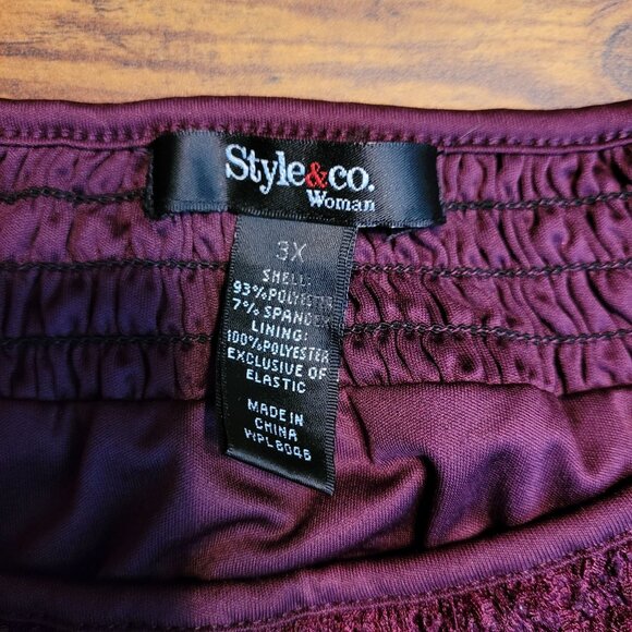 Style & Co Floral Lace Tunic Top 3x Flare Sheer Lace Sleeve Purple Coquette - Picture 4 of 9